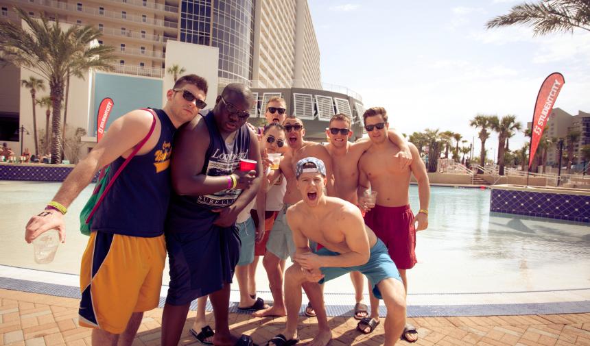 group of guys outside of the Laketown Wharf