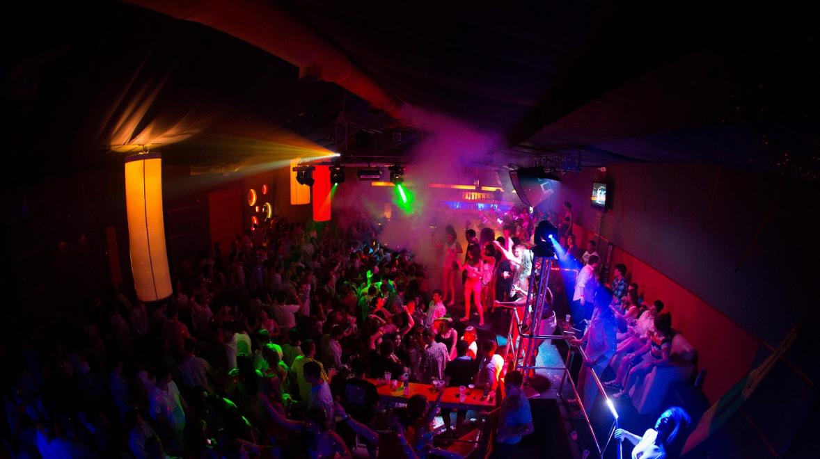 Aerial shot of the inside of a packed Punta Cana club during Spring Break
